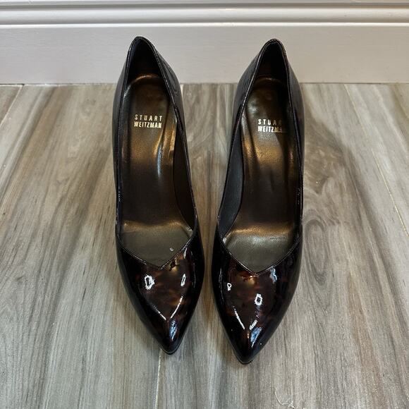 Stuart Weitzman Pumps tortoise Patent Leather 7.5 Cognac Tartuga Pointed Toe - Picture 4 of 10